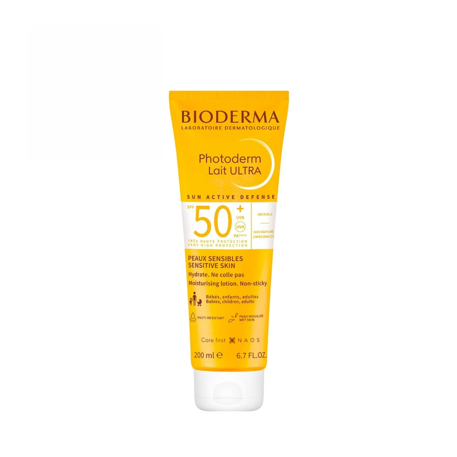  واقي الشمس بيوديرما فوتوديرم لايت ألترا هو كريم مناسب للبشرة الحساسة وبحماية عالية ضد الشمس مقاوم للماء والعرق والرمل لجميع أفراد الأسرة  200مل 